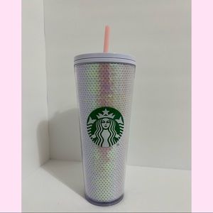 Starbucks white and pink sequin glitter cold cup tumbler Holiday 2020, 24oz